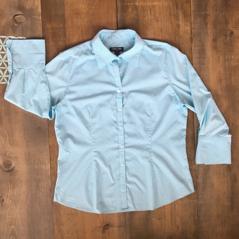 Kirkland Light Blue Striped Buttoned Shirt. Sz L